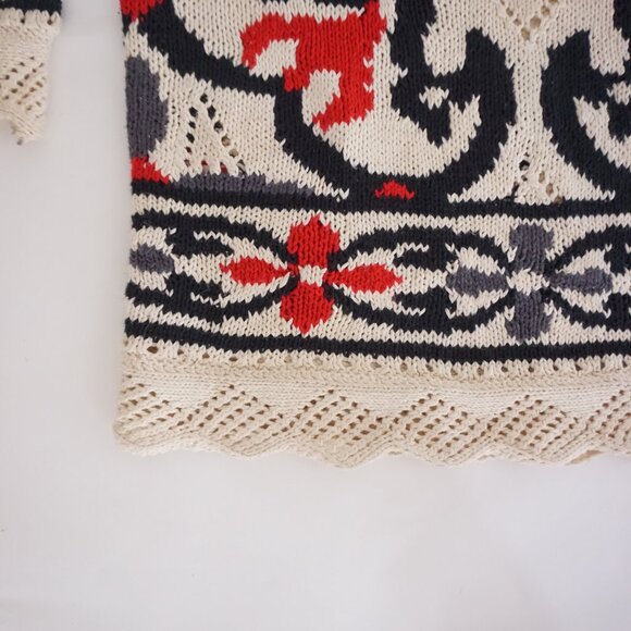 Vintage Paris Sport Club Cream Cotton Knit Bold Graphic Red Feminim Sweater L - Picture 6 of 9